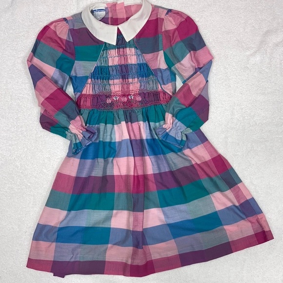 Vintage Polly flinders smocked checked long sleeve dress size 7